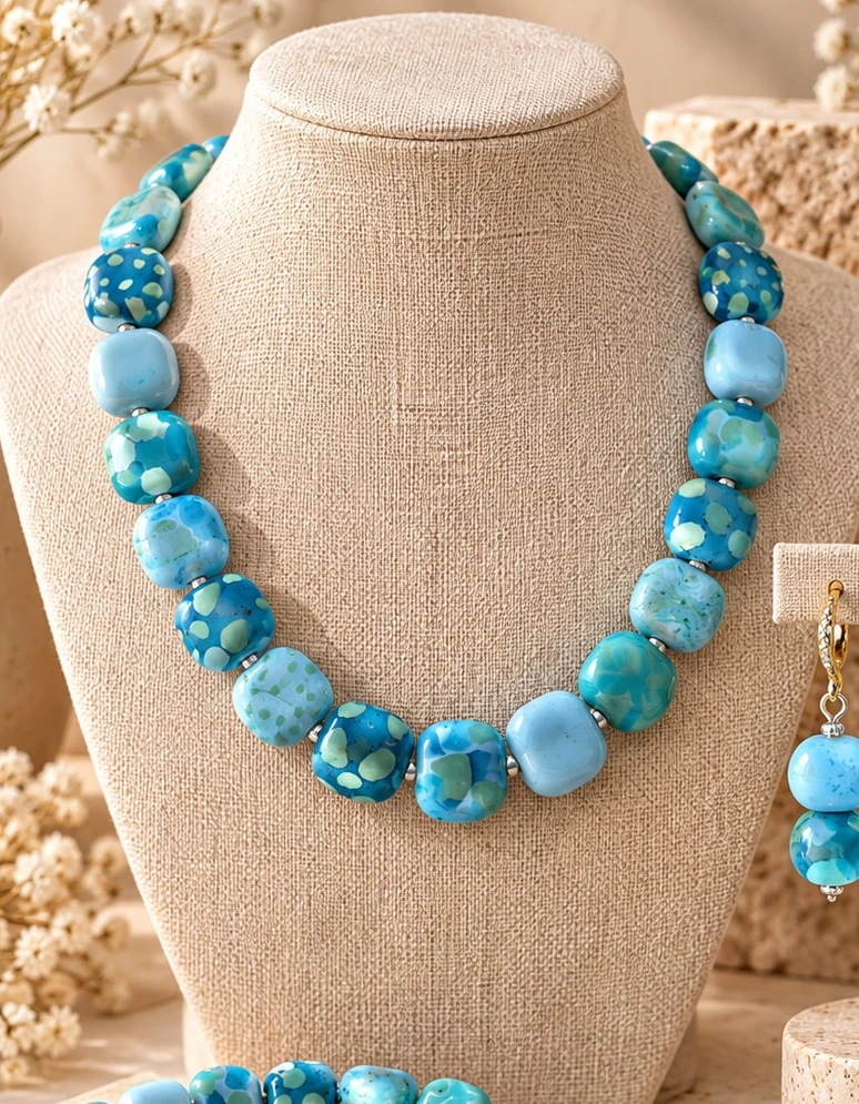 Aqua Mosaic necklace, bracelet and earrings