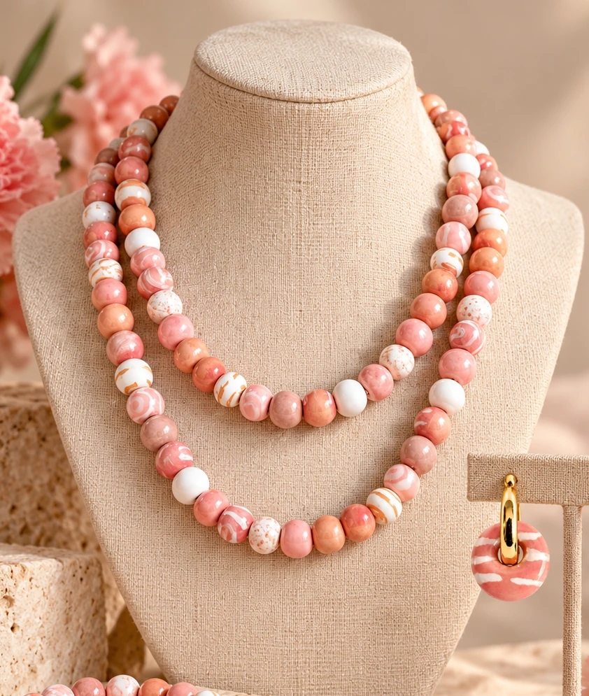 Peach Blossom necklace, bracelet and earrings
