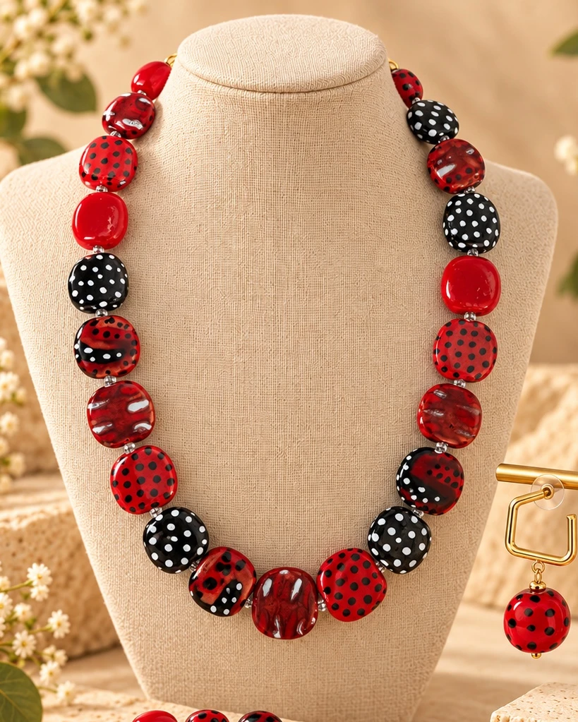 Scarlet Dot necklace, bracelet and earrings