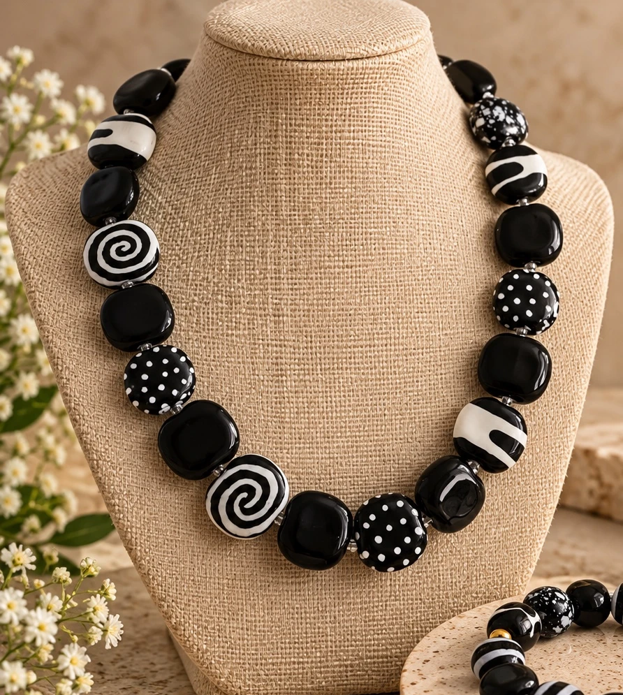 Monochrome Muse necklace, bracelet and earrings