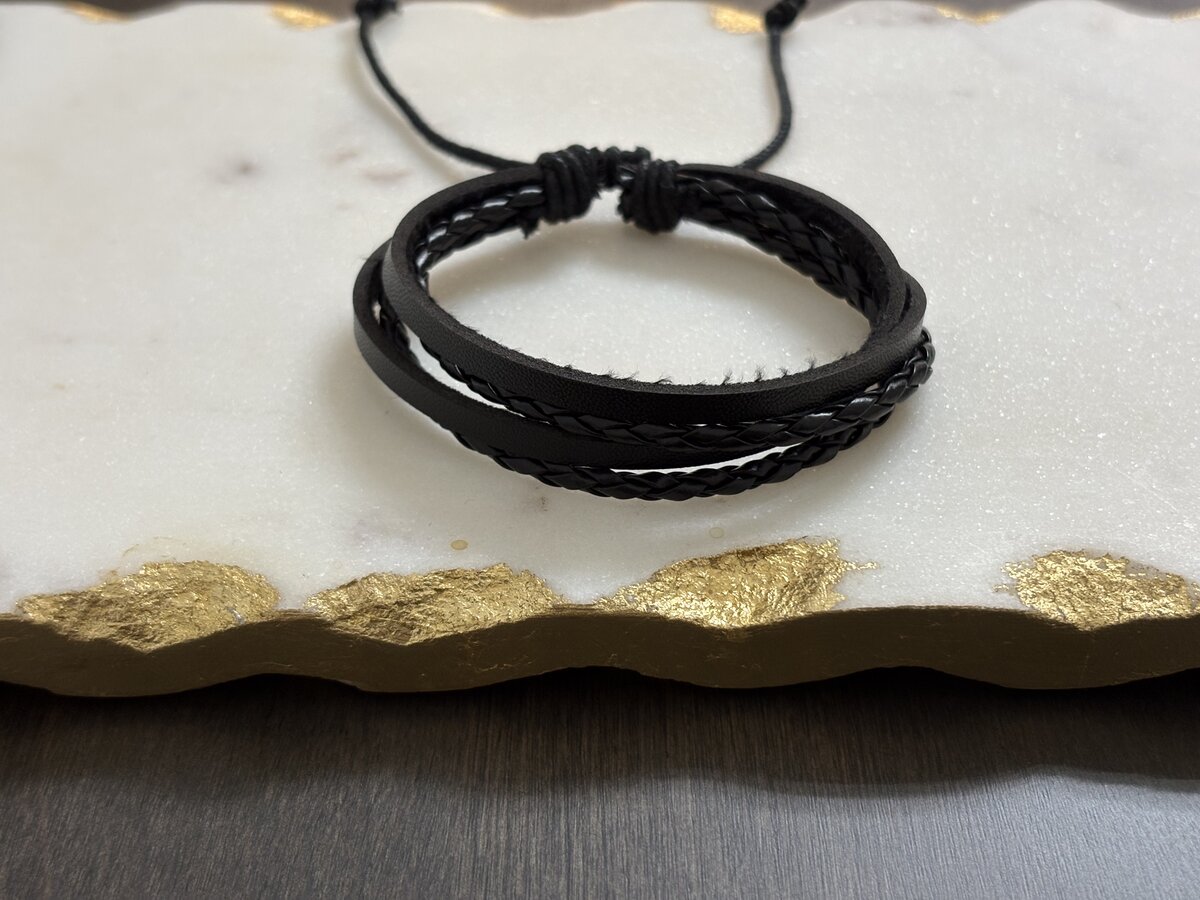 Black Multi-Strand Leather Bracelet