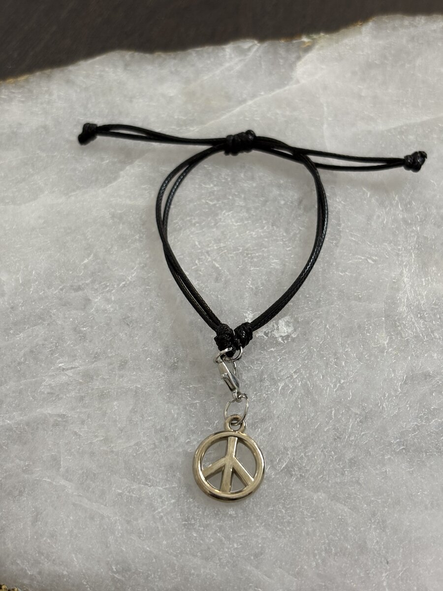 Black Cord Peace Sign Bracelet