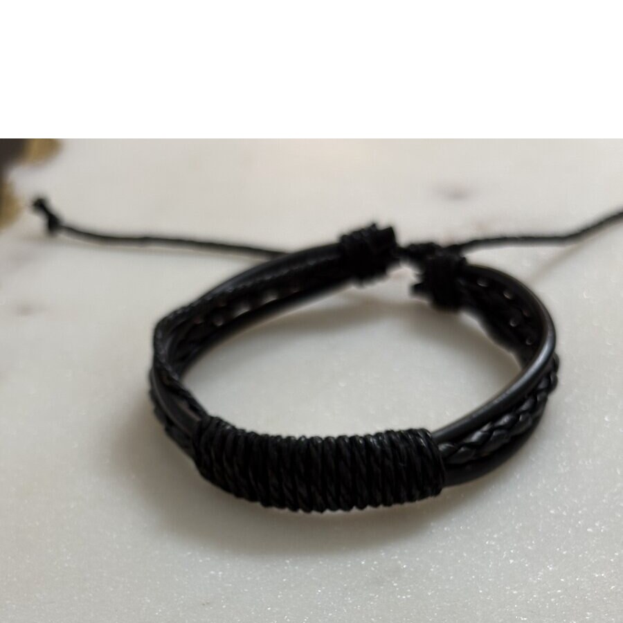 Black Wire-Wrap Leather Bracelet