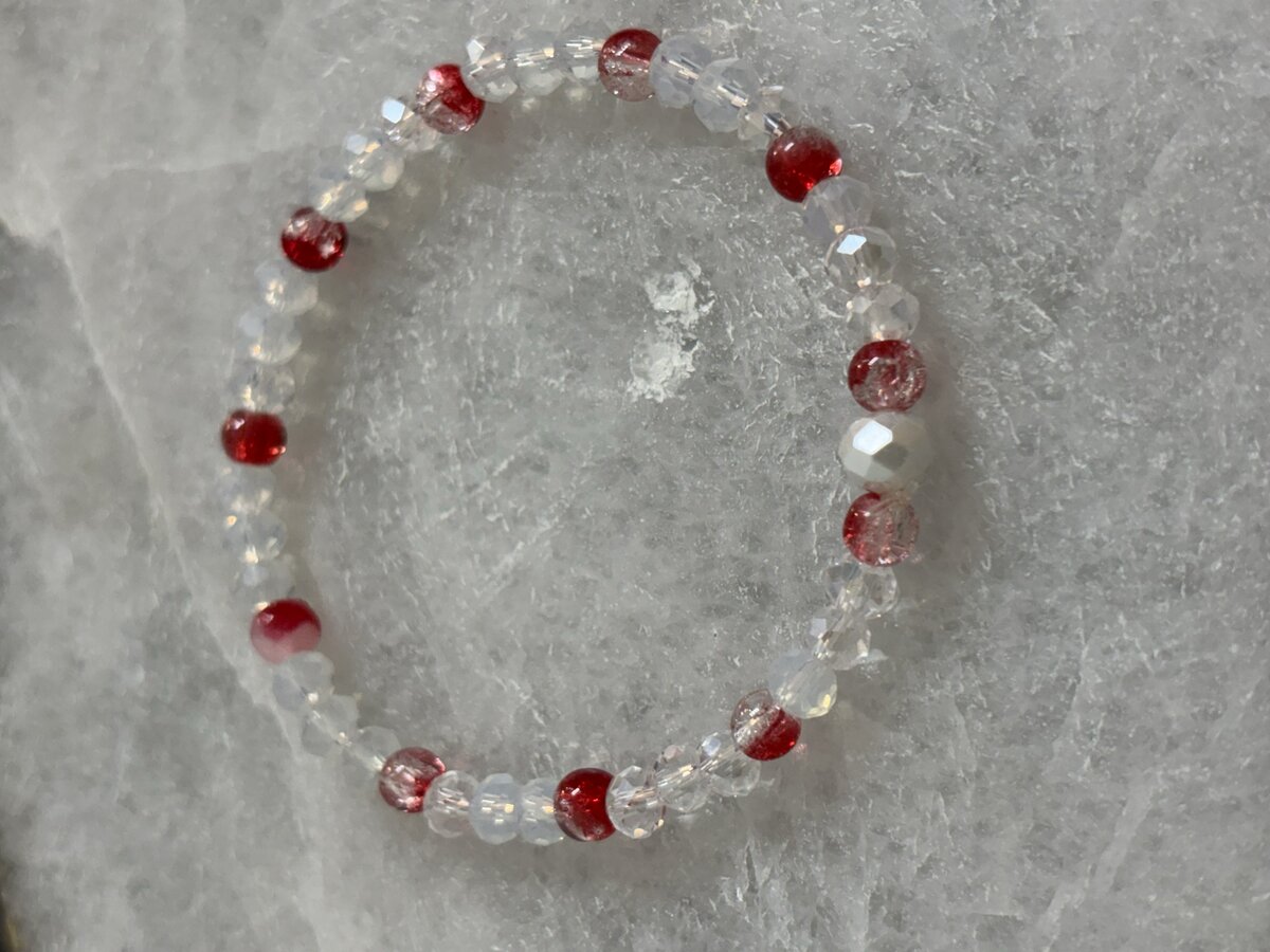 Crystal & Cranberry Glass Bead Bracelet
