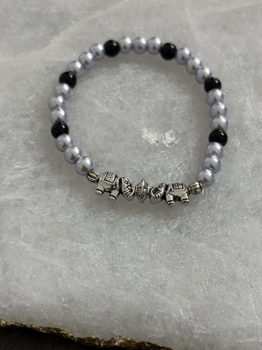 Silver & Black Elephant Charm Bracelet