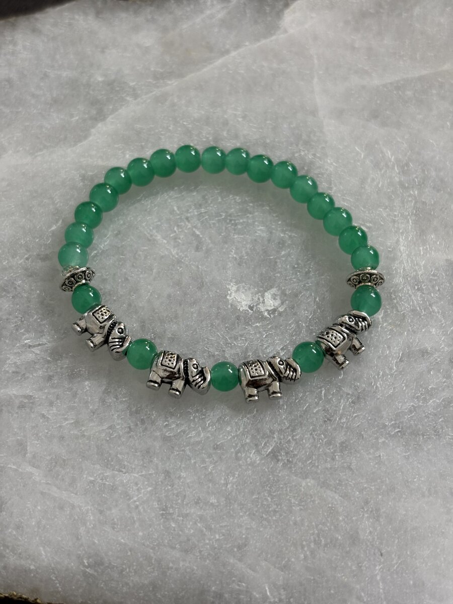 Green Jade Elephant Charm Bracelet