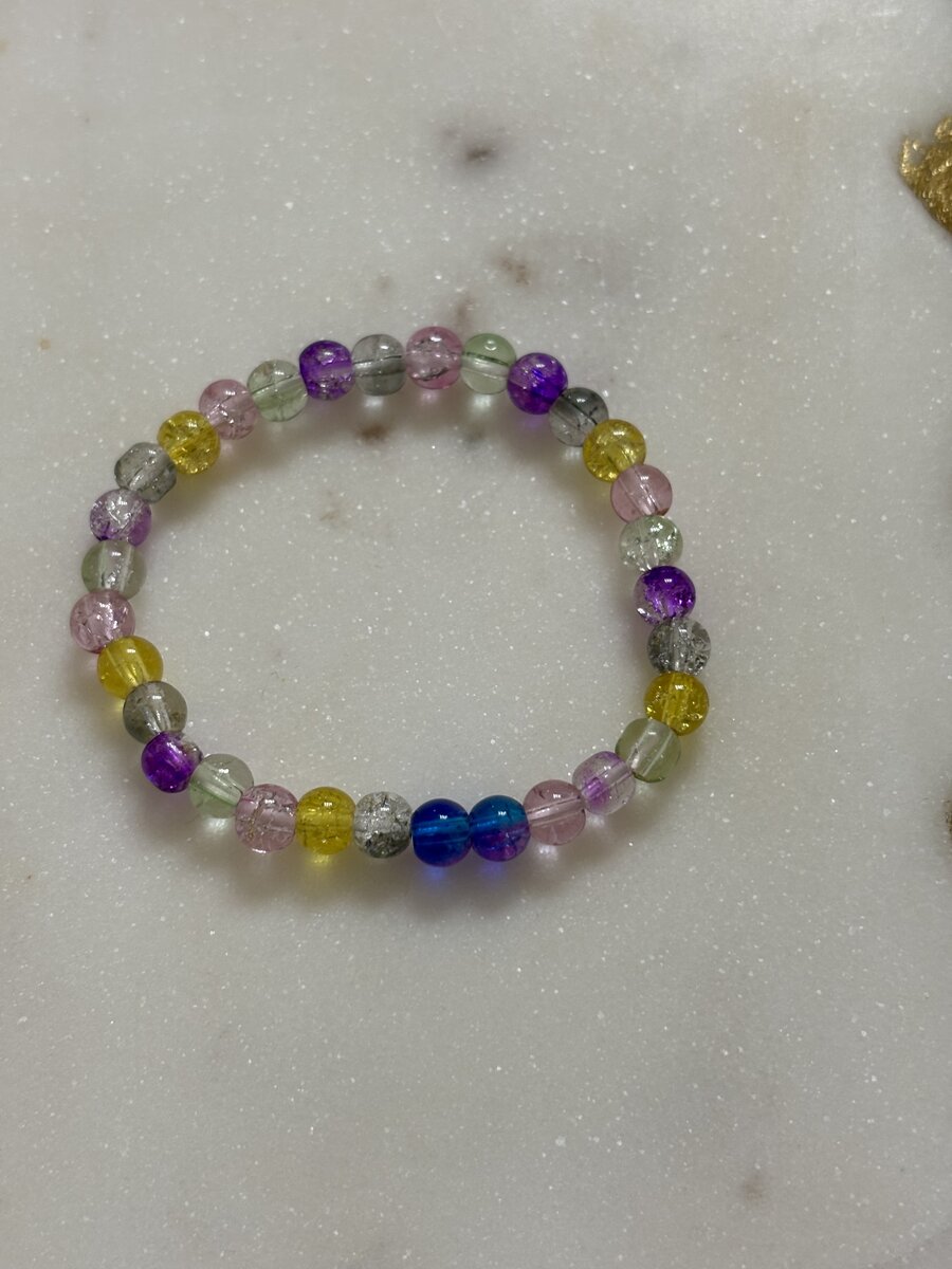 Multicolor Crackle Glass Bead Bracelet