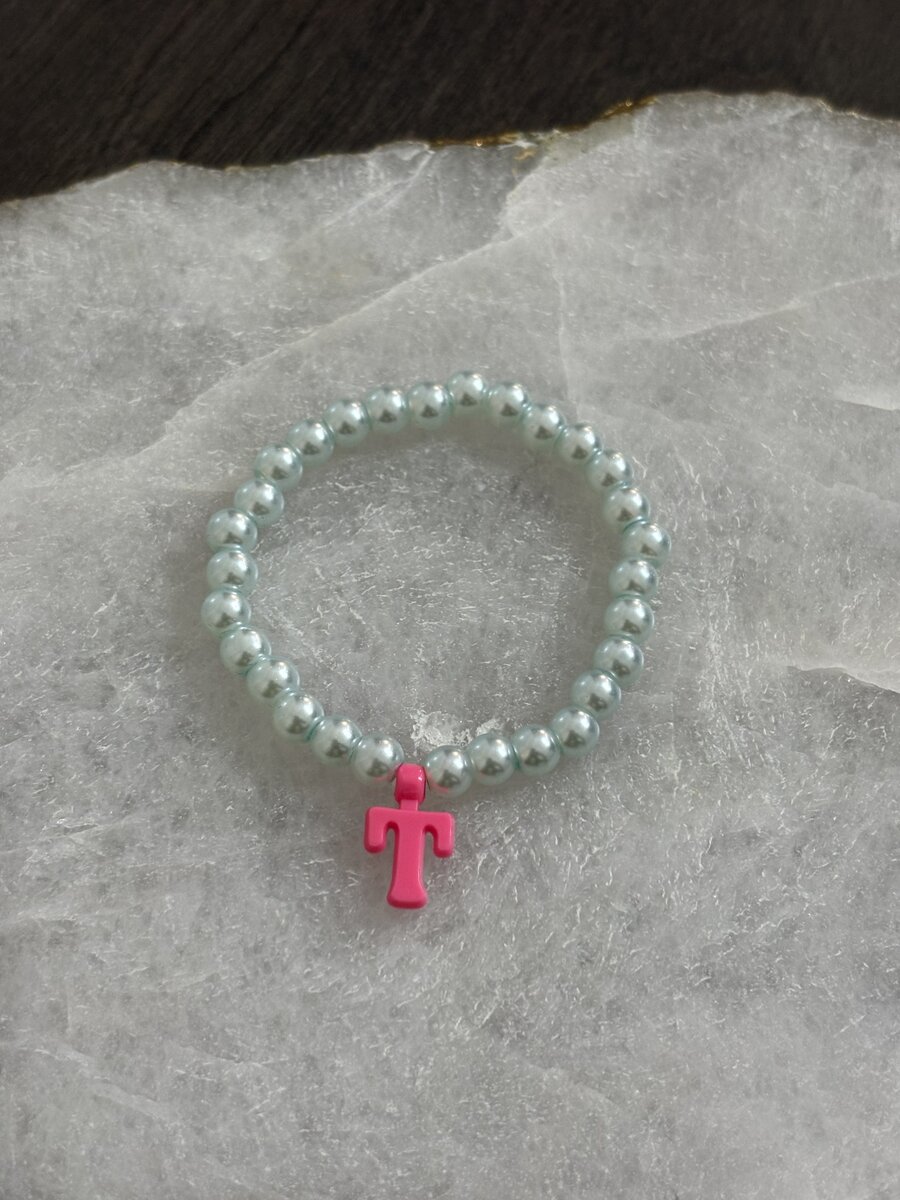 Pearl Bead Initial Charm Bracelet