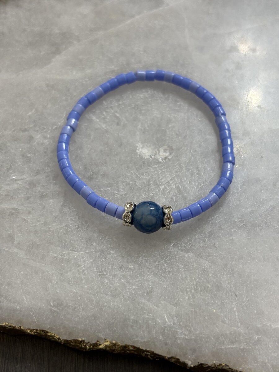 Periwinkle Blue Heishi & Stone Focal Bracelet