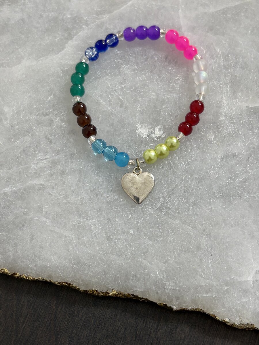 Rainbow Heart Charm Bracelet