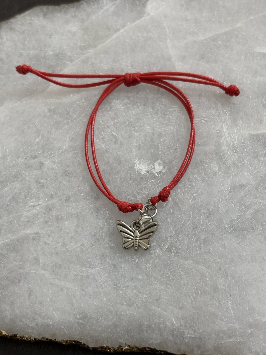 Red Cord Butterfly Charm Bracelet