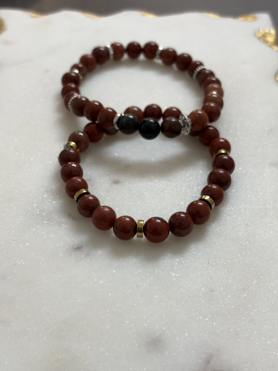 Red Mahogany & Gold Heishi Bracelet