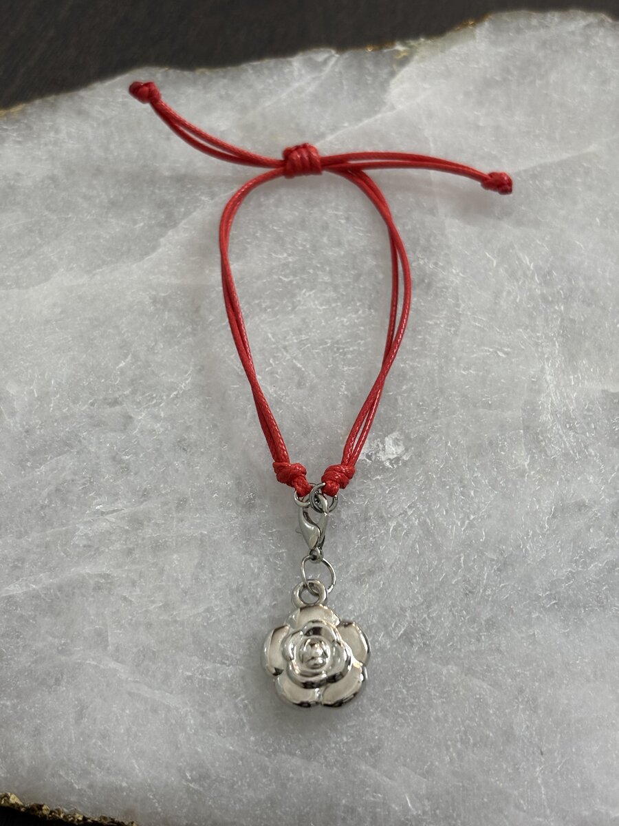Red Cord Rose Charm Bracelet