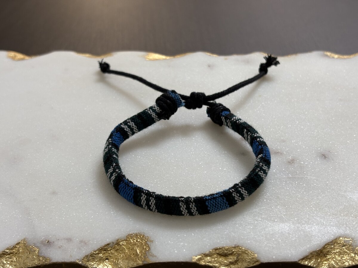 Blue & Black Plaid Woven Fabric Bracelet