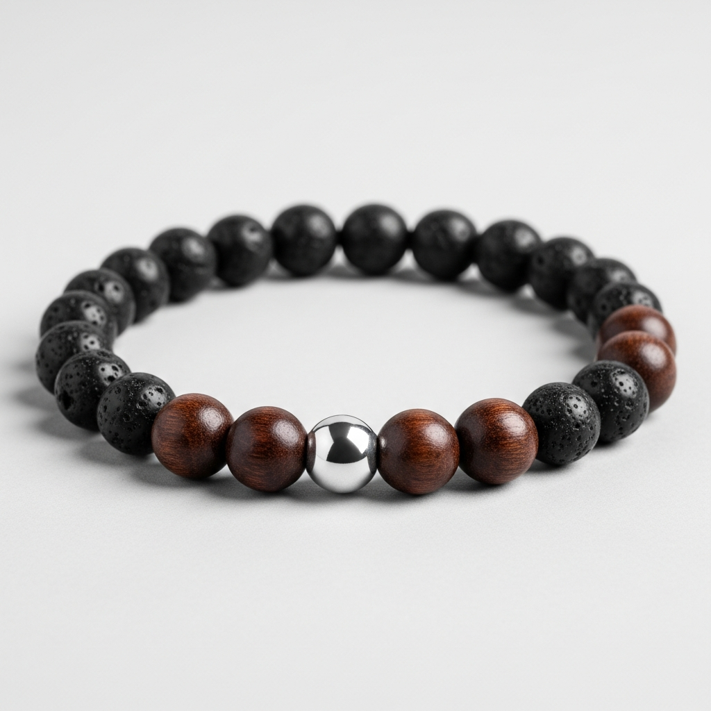 Men's Lava & Wood Bead Bracelet